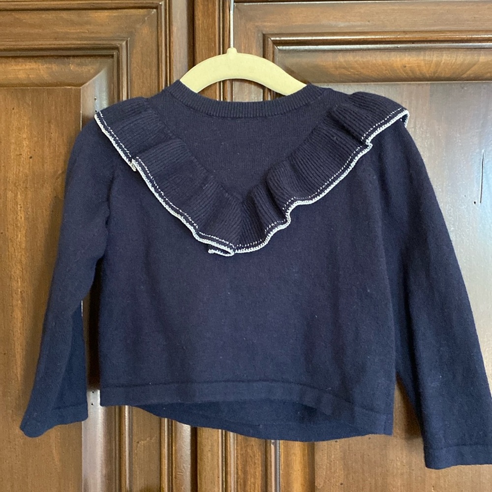 Jacadi 2T wool/cotton ruffle navy sweater excellent condition